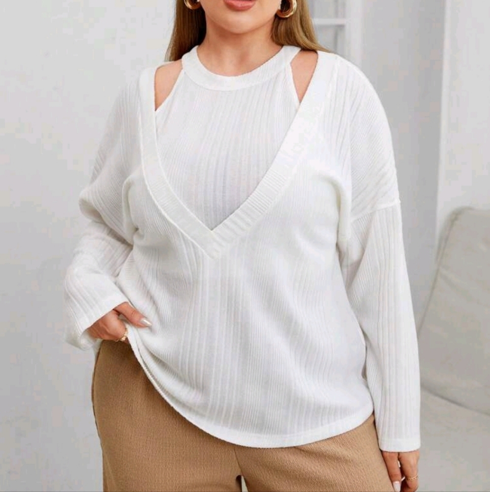 Rib-knit white 2 pcs set